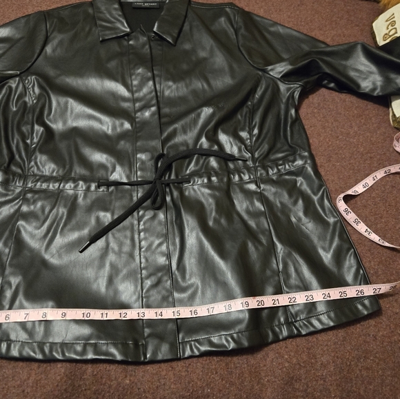 LANE BRYANT 18 Black Faux Leather Jacket Snap Front Drawstring Lightweight - Picture 8 of 12